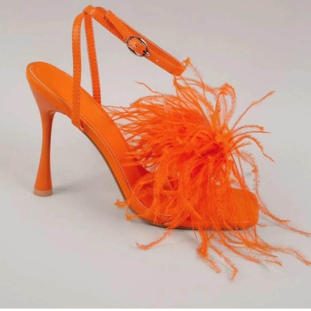 Public Desire orange feather heels